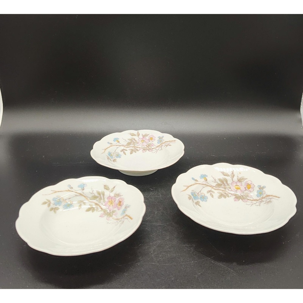 Vintage B&M China Fruit Berry Ice Cream Bowls Set Of 3 Floral Hand Painted 5.75"